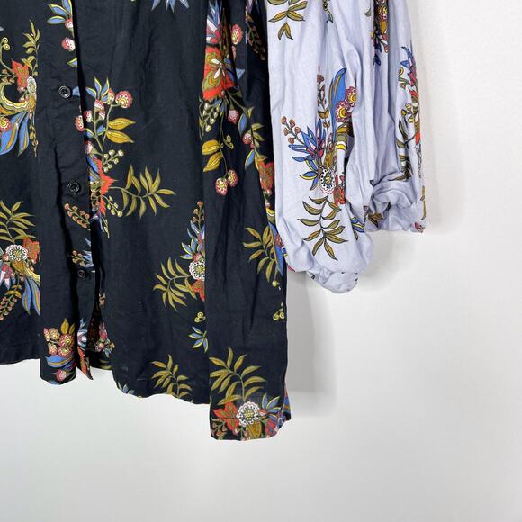 LOFT M Navy Blue Floral Lantern Sleeve Blouse Button Back 3/4 Sleeve Flowermix - Picture 3 of 10